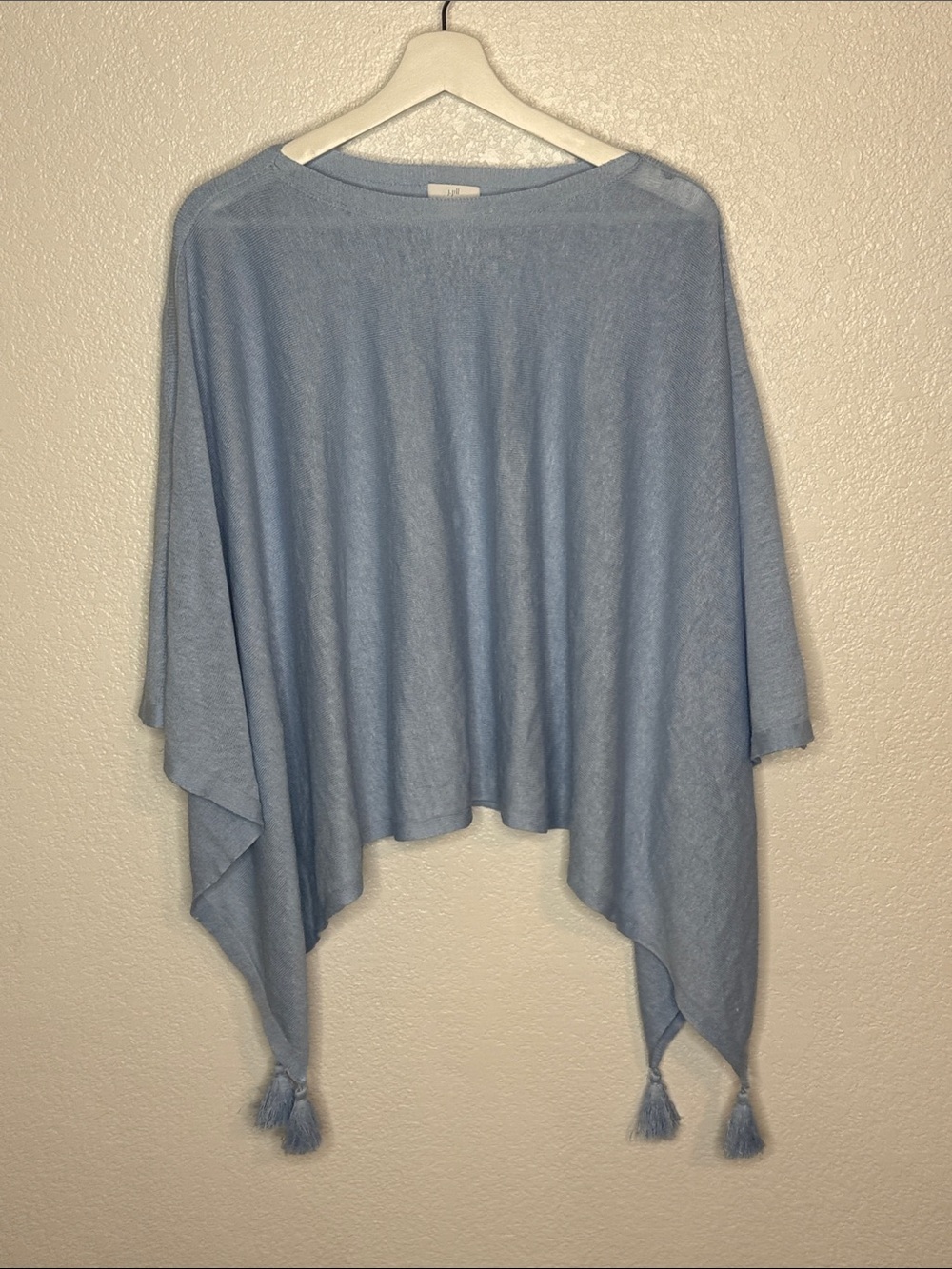 J. Jill Baby Blue Linen Blend Poncho with Tassels Size Small to Large